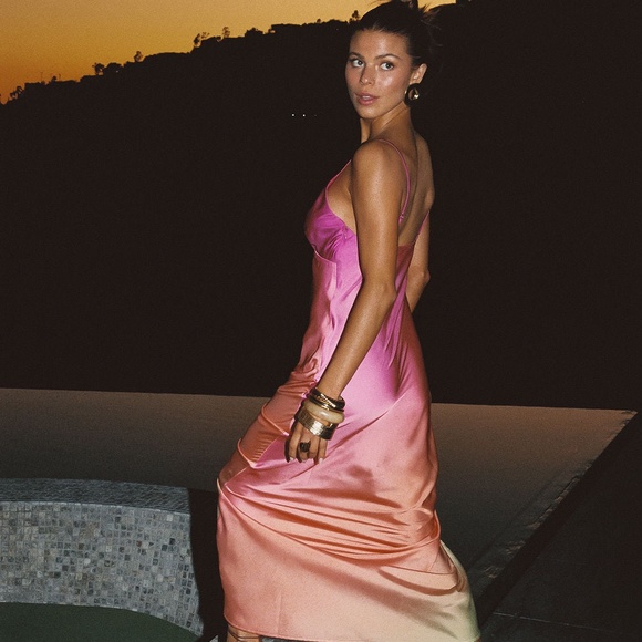 12th Tribe Mirabella Pink Satin Sorbet Maxi Dress Size XLXL - Picture 3 of 3